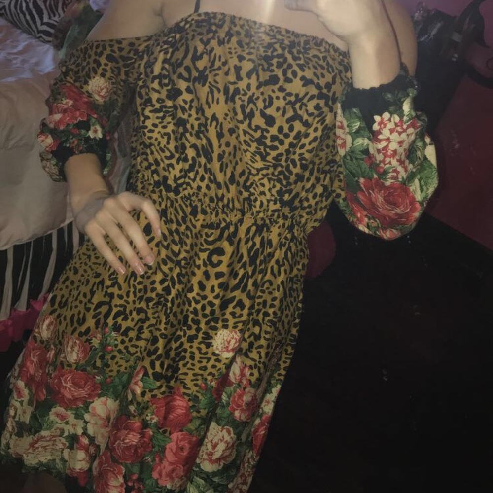 Leopard Rose Off the shoulder Dress